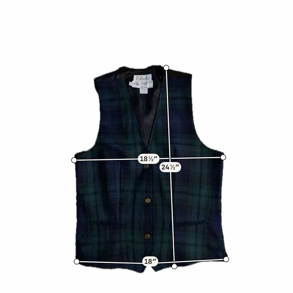 Rafaella Wool Green Plaid Vest Women EUC M
